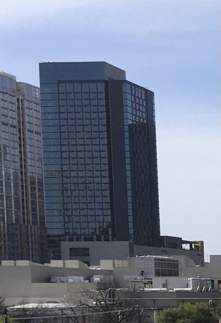 The Austin Marriott Downtown tower seen from the east, shortly after topping out in 2020