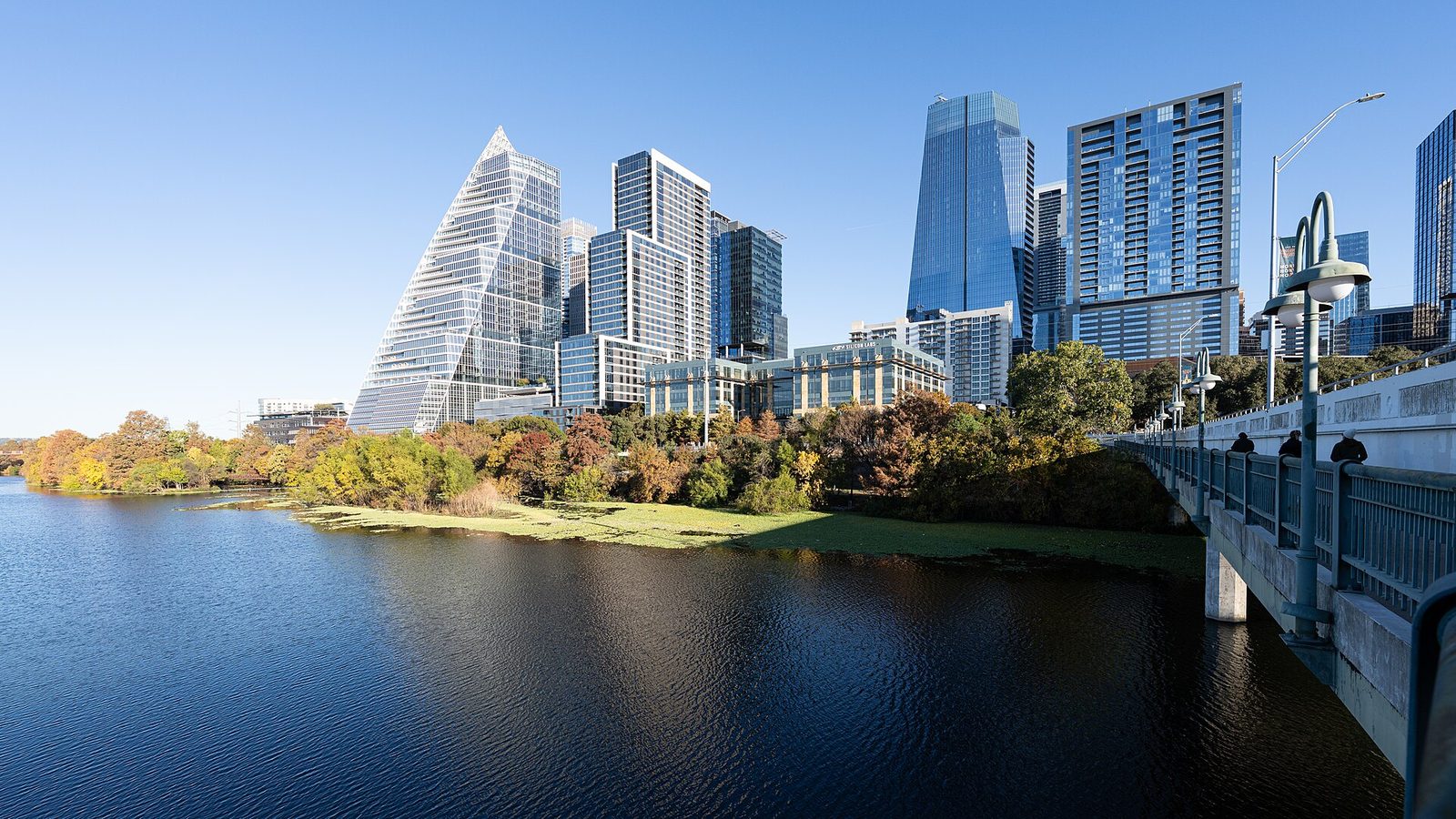 Downtown Austin skyline from the Ann W. Richards Congress Avenue Bridge, a few blocks from the venue