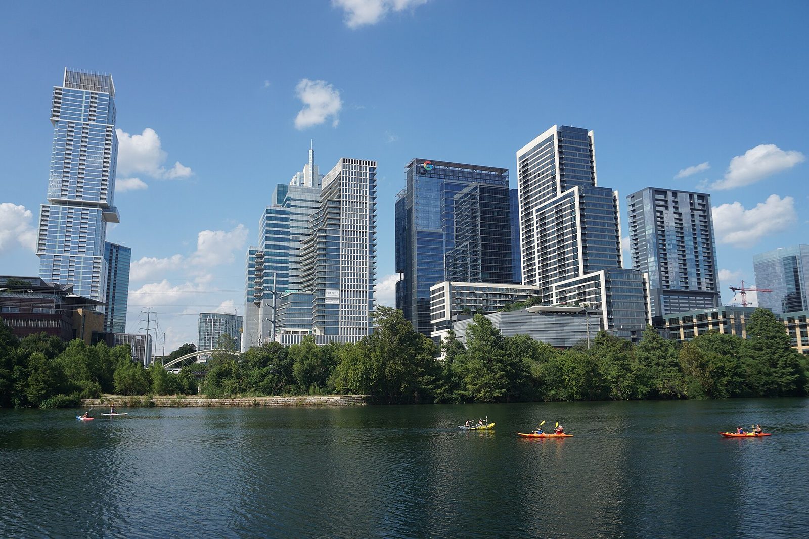 Downtown Austin skyline across Lady Bird Lake, the waterfront the hotel sits near